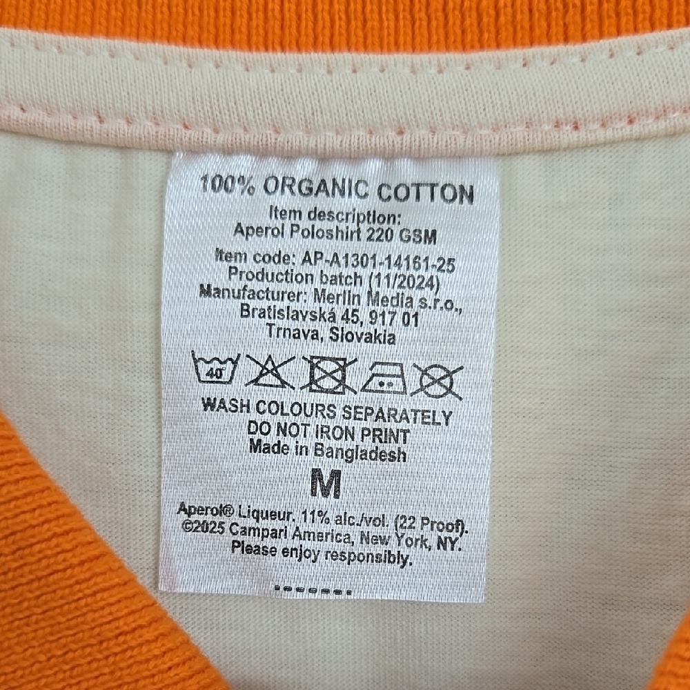 Men's Official Aperol Spritz 2025 US Open Polo Shirt, 100% Organic Cotton Size M - Picture 12 of 12